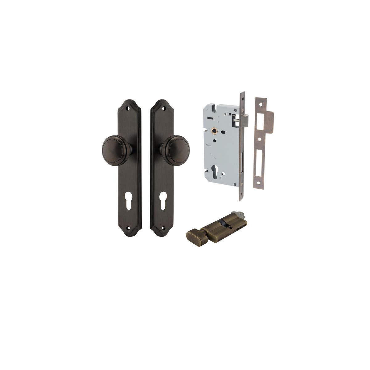 10826KENTR60KT - Paddington Knob - Shouldered Backplate Entrance Kit with High Security Lock - Signature Brass - Entrance
