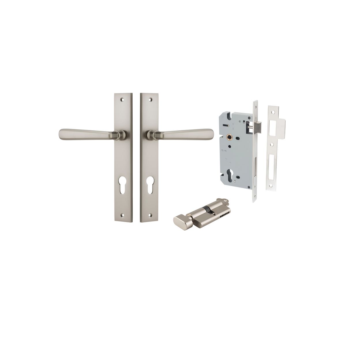 14872KENTR60KT - Copenhagen Lever - Rectangular Backplate Entrance Kit with High Security Lock - Satin Nickel - Entrance