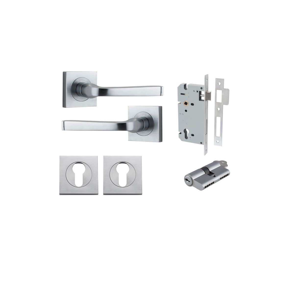 0395KENTR60KK - Annecy Lever - Square Rose Entrance Kit with Separate High Security Lock - Brushed Chrome - Entrance