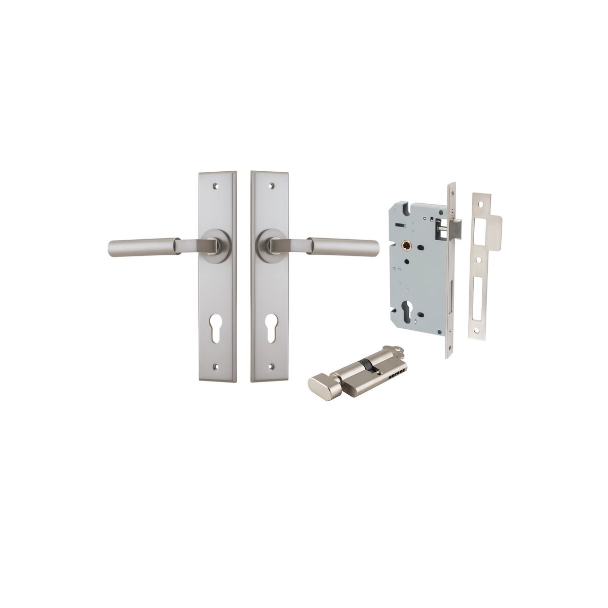 14794KENTR60KT - Berlin Lever - Chamfered Backplate Entrance Kit with High Security Lock - Satin Nickel - Entrance
