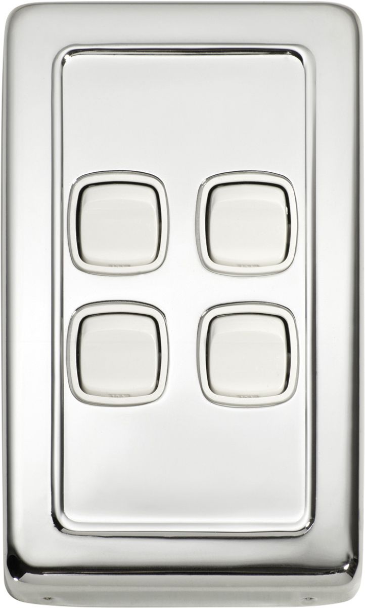 Flat Pad Rocker 4 Gang Flat Plate Rocker Switches - W72mm - Chrome Plated - TradCo