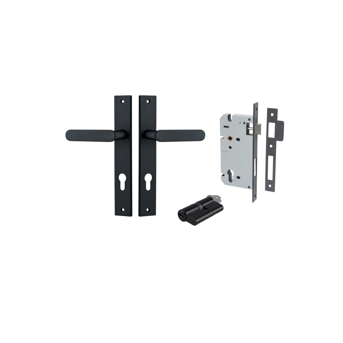 12748KENTR60KK - Bronte Lever - Rectangular Backplate Entrance Kit with High Security Lock - Matt Black - Entrance