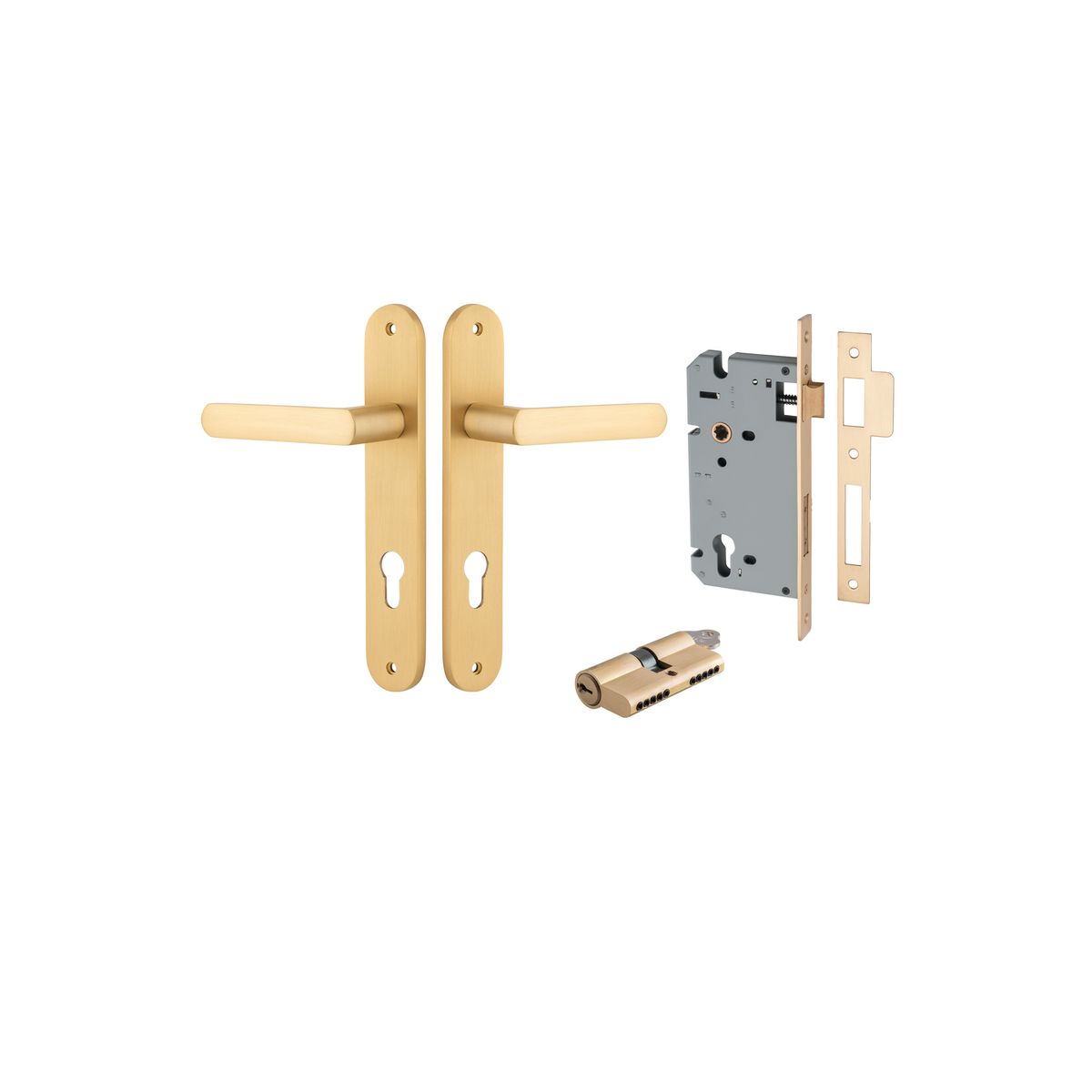 15364KENTR60KK - Osaka Lever - Oval Backplate Entrance Kit with High Security Lock - Brushed Brass - Entrance