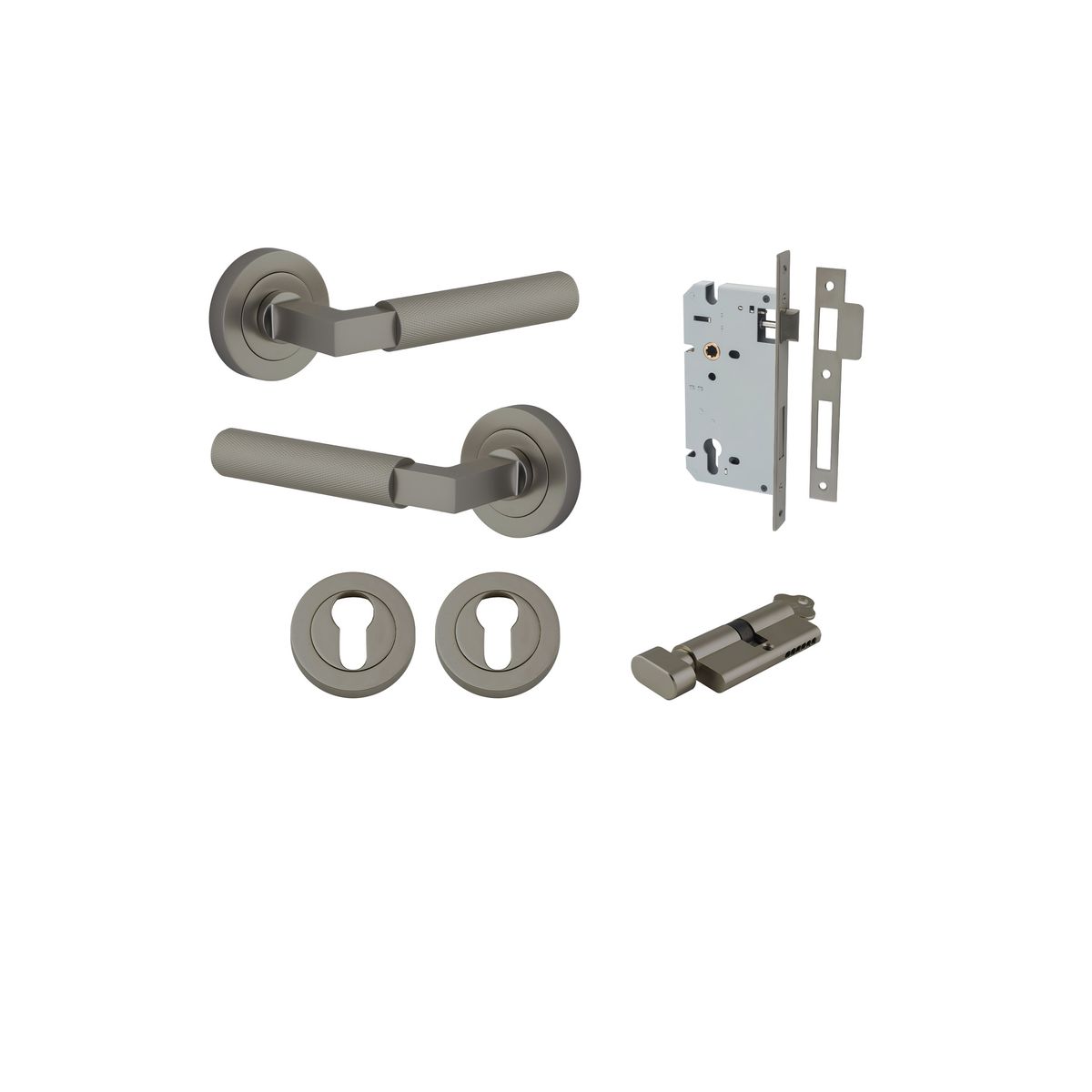 16861KENTR60KT - Brunswick Lever - Round Rose Entrance Kit with High Security Lock - Graphite PVD - Entrance