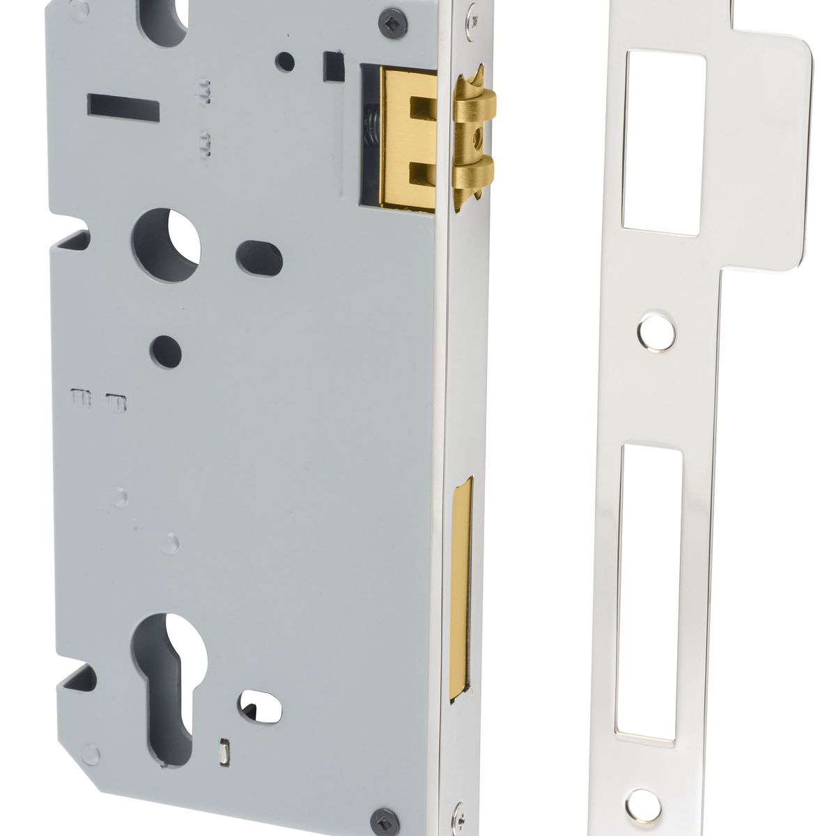6095 - 85mm Euro Roller Mortice Lock - 60mm Backset - Polished Nickel