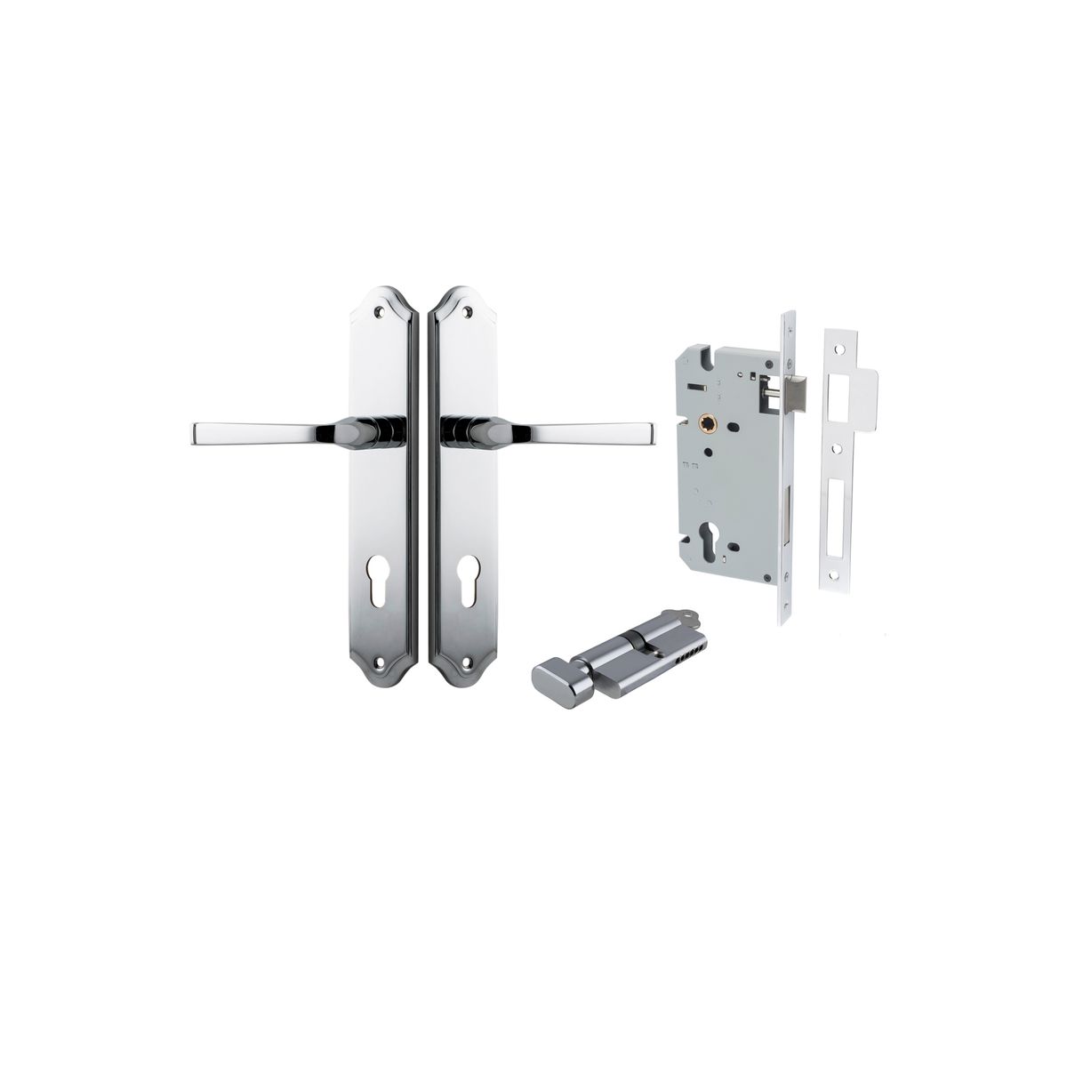 11720KENTR60KT - Annecy Lever - Shouldered Backplate Entrance Kit with High Security Lock - Polished Chrome - Entrance