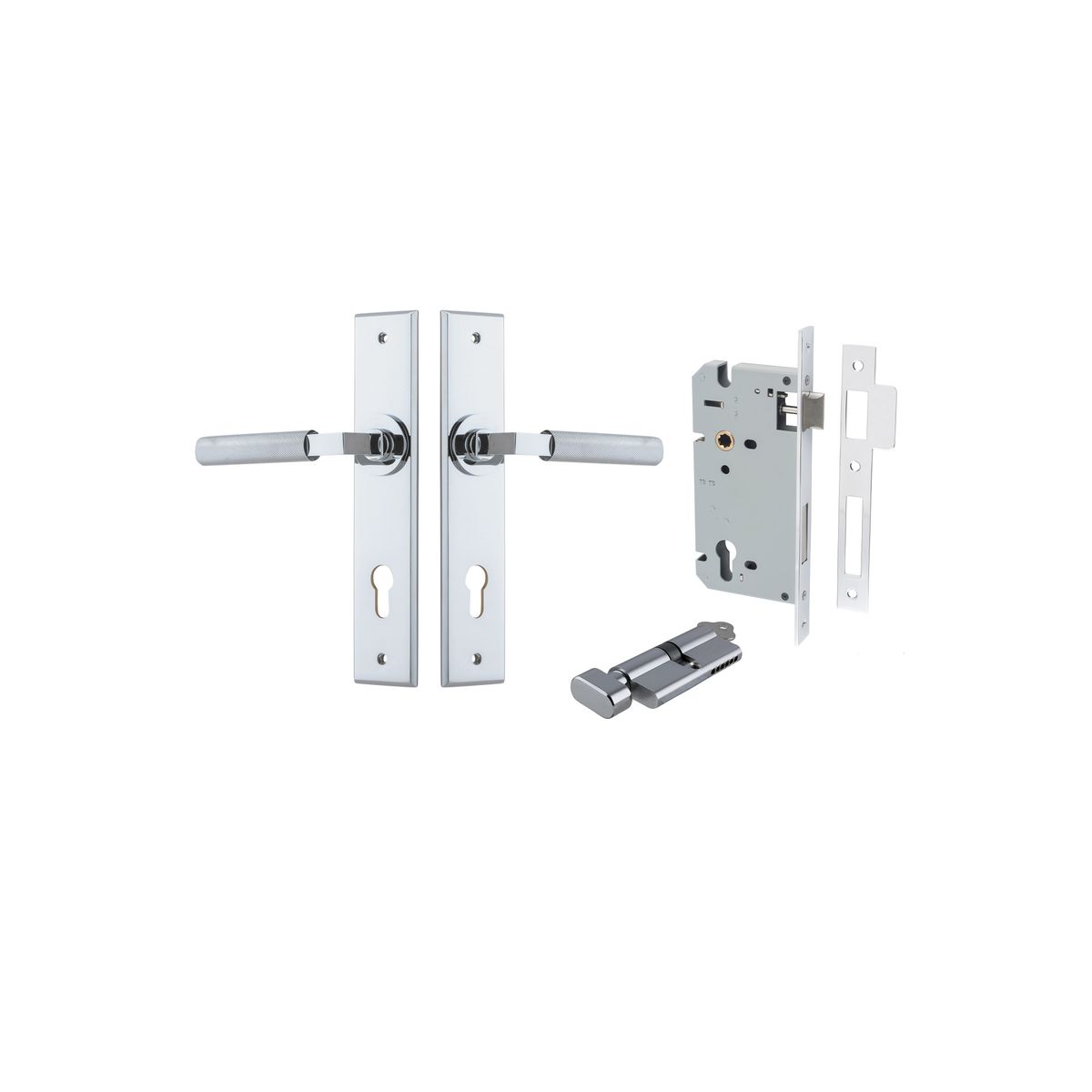 11796KENTR60KT - Brunswick Lever - Chamfered Backplate Entrance Kit with High Security Lock - Polished Chrome - Entrance