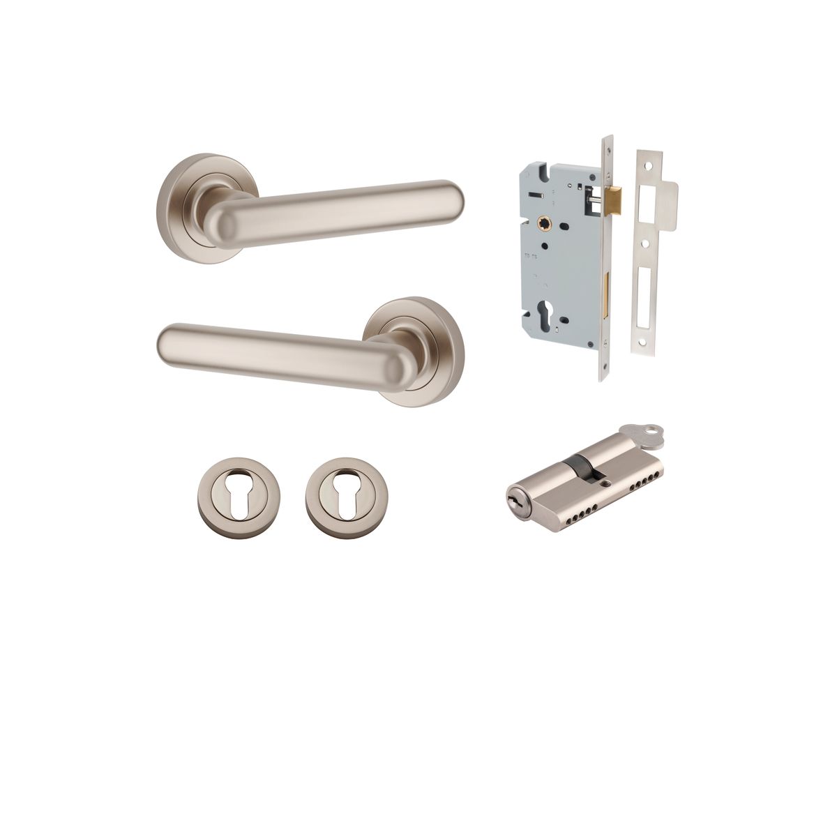 24005KENTR60KK - Puerto Lever - Round Rose Entrance Kit with Separate High Security Lock - Satin Nickel - Entrance