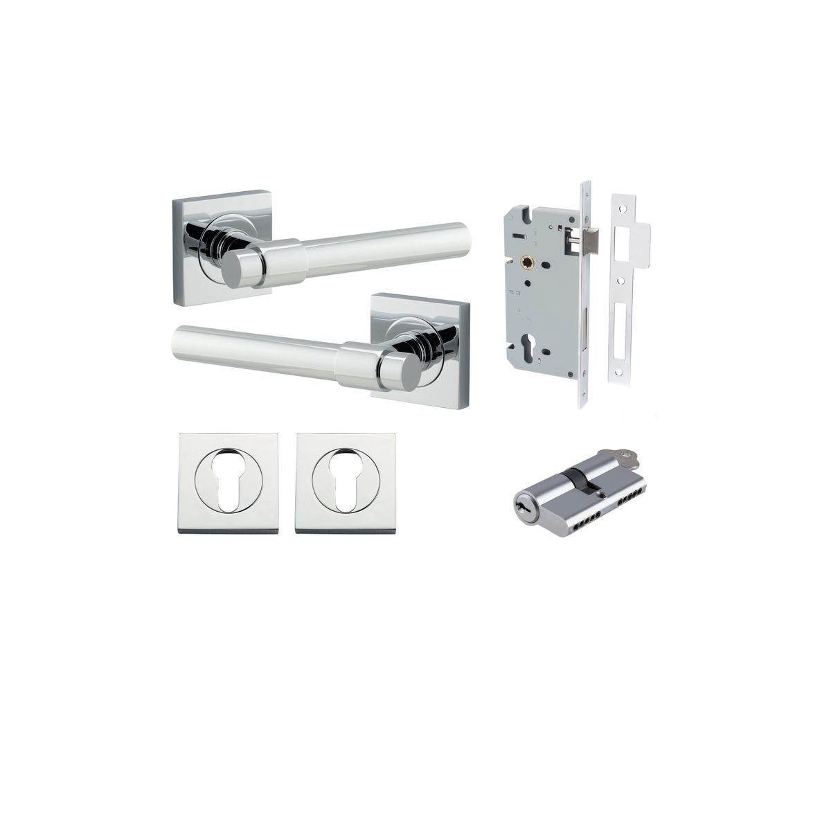 21204KENTR60KK - Helsinki Lever - Square Rose Entrance Kit with Separate High Security Lock - Polished Chrome - Entrance