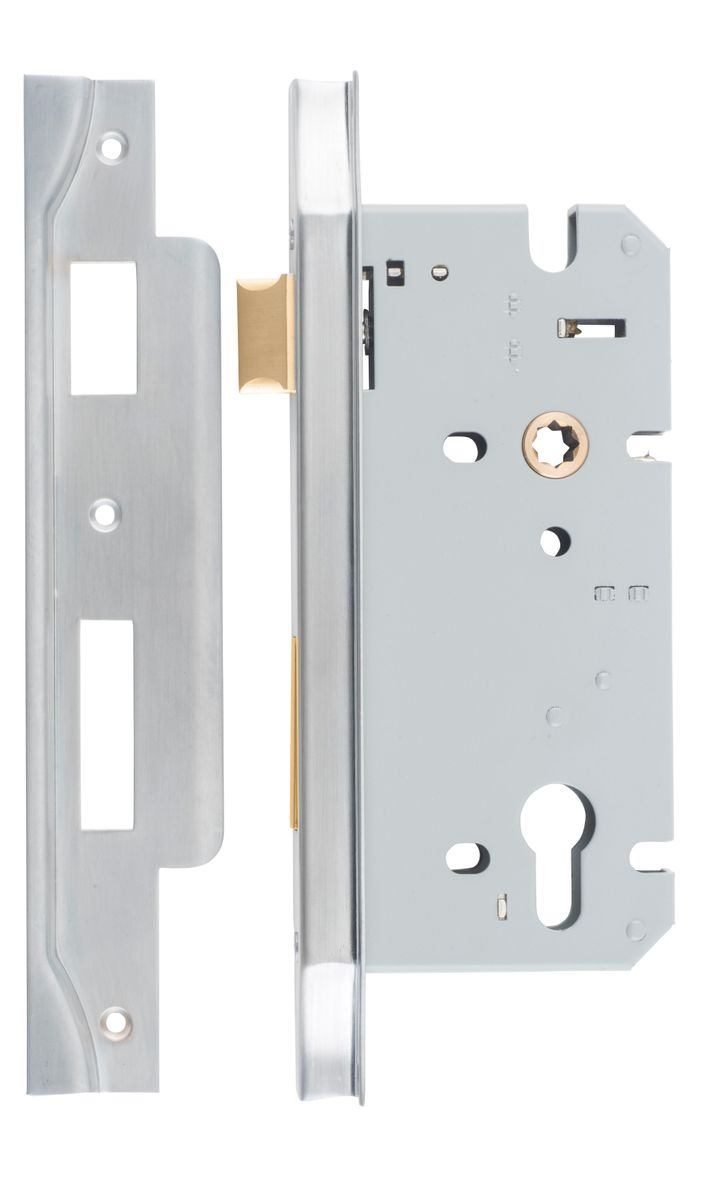 6061 - Rebated 85mm Euro Mortice Locks - 60mm Backset - Brushed Chrome