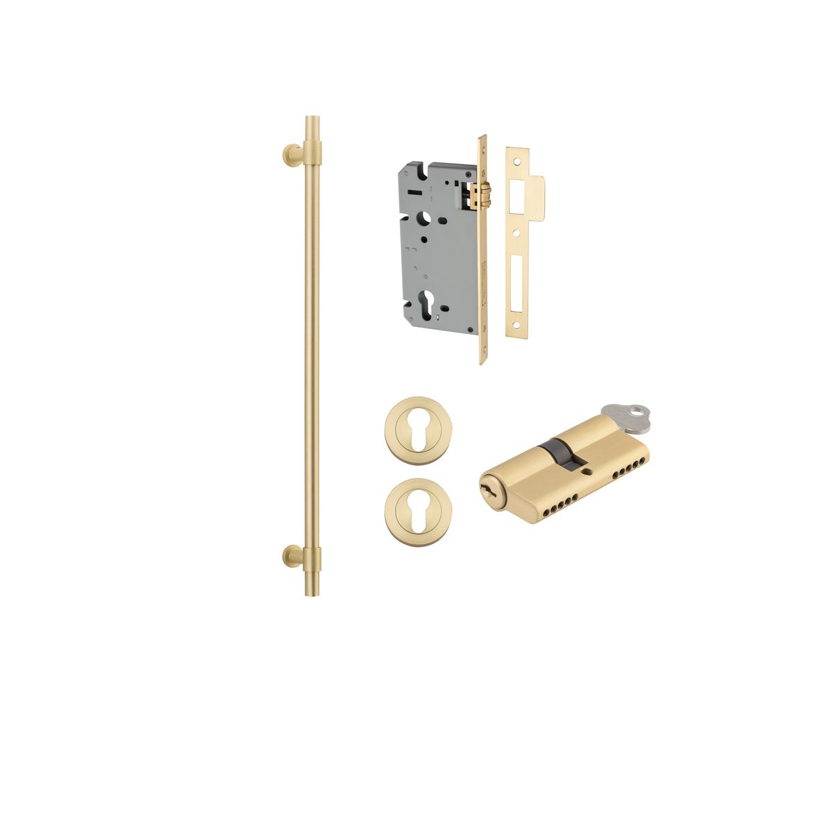17148KENTR60KK - Helsinki Pull Handle - 600mm Entrance Kit with Separate High Security Lock - Brushed Gold PVD - Entrance