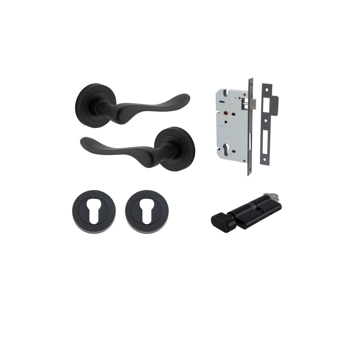 20793KENTR60KT - Stirling Lever - Round Rose Entrance Kit with Separate High Security Lock - Matt Black - Entrance