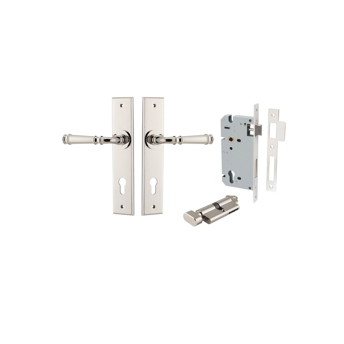 14286KENTR60KT - Verona Lever - Chamfered Backplate Entrance Kit with High Security Lock - Polished Nickel - Entrance