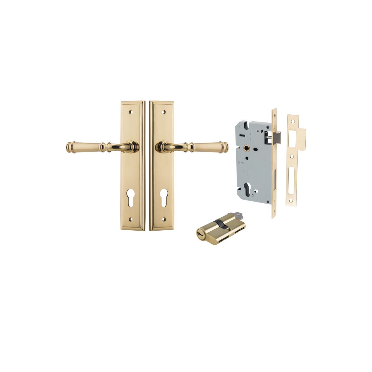 10242KENTR60KK - Verona Lever - Stepped Backplate Entrance Kit with High Security Lock - Polished Brass - Entrance