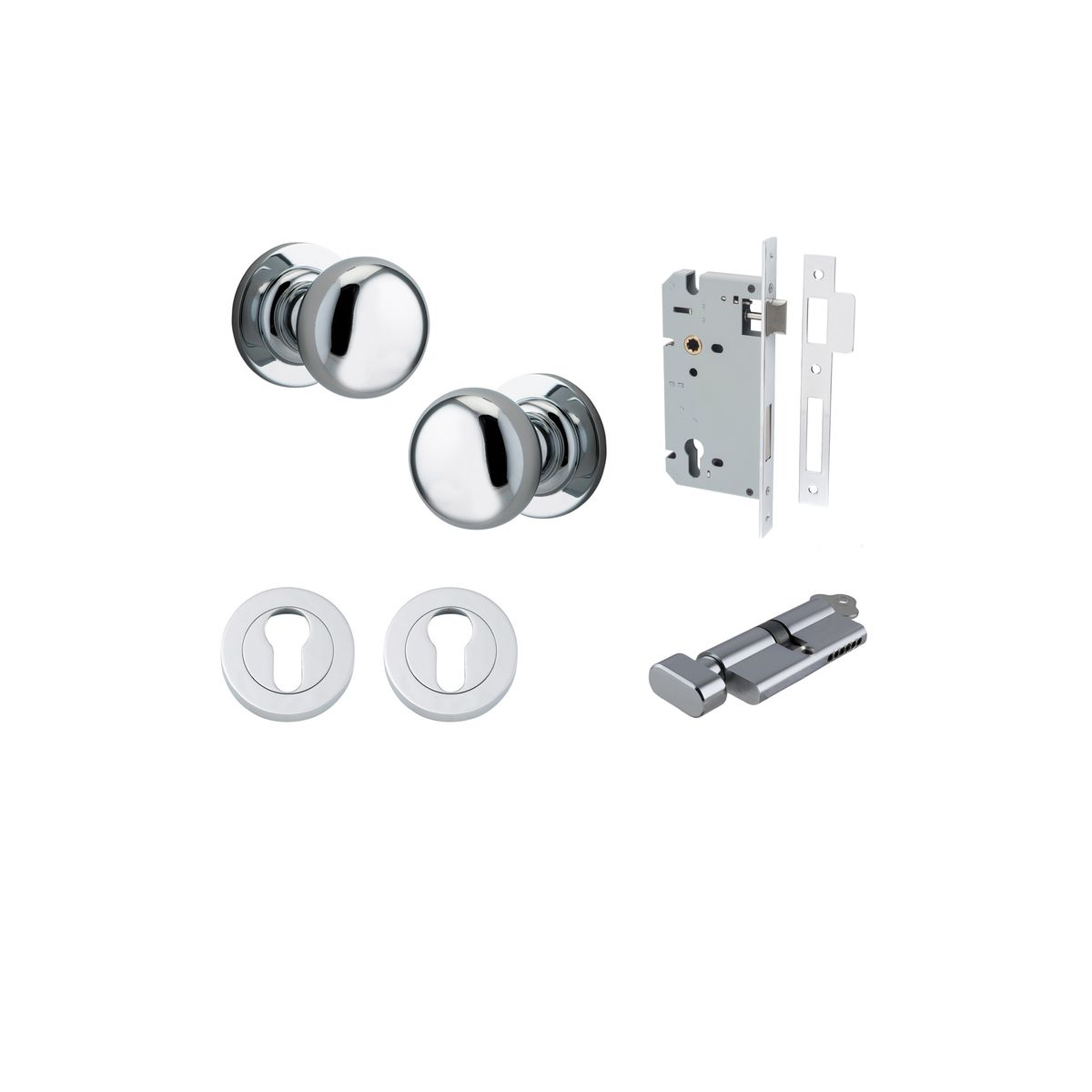0204KENTR60KT - Cambridge Knob - Round Rose Entrance Kit with Separate High Security Lock - Polished Chrome - Entrance