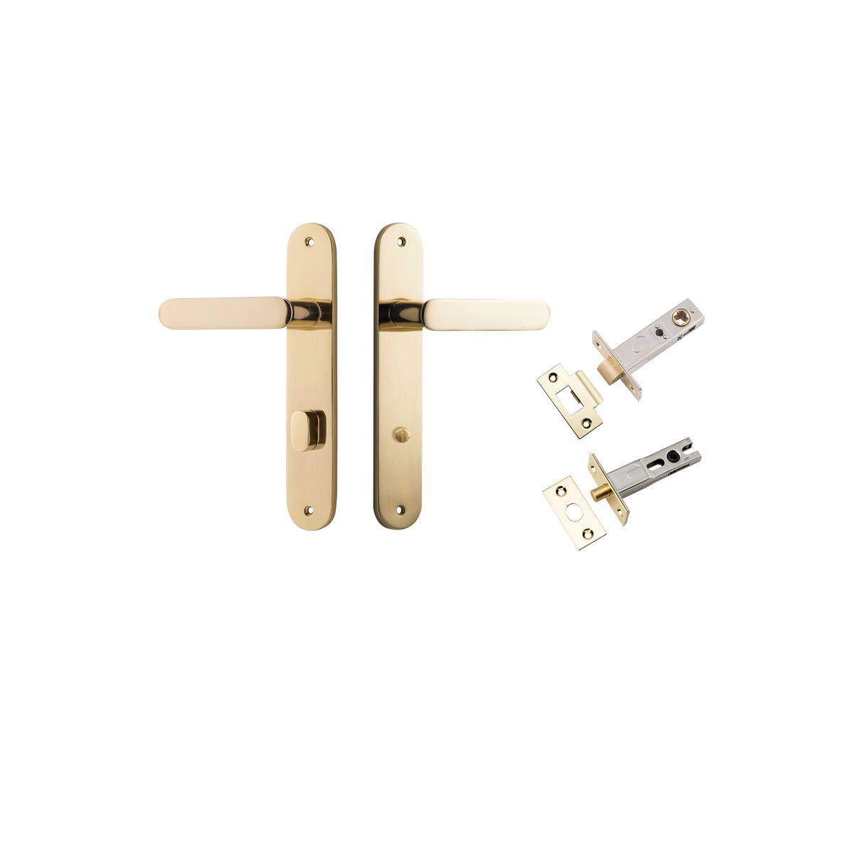 10264KPRIV60 - Bronte Lever - Oval Backplate Privacy Kit with Privacy Turn - Polished Brass - Privacy