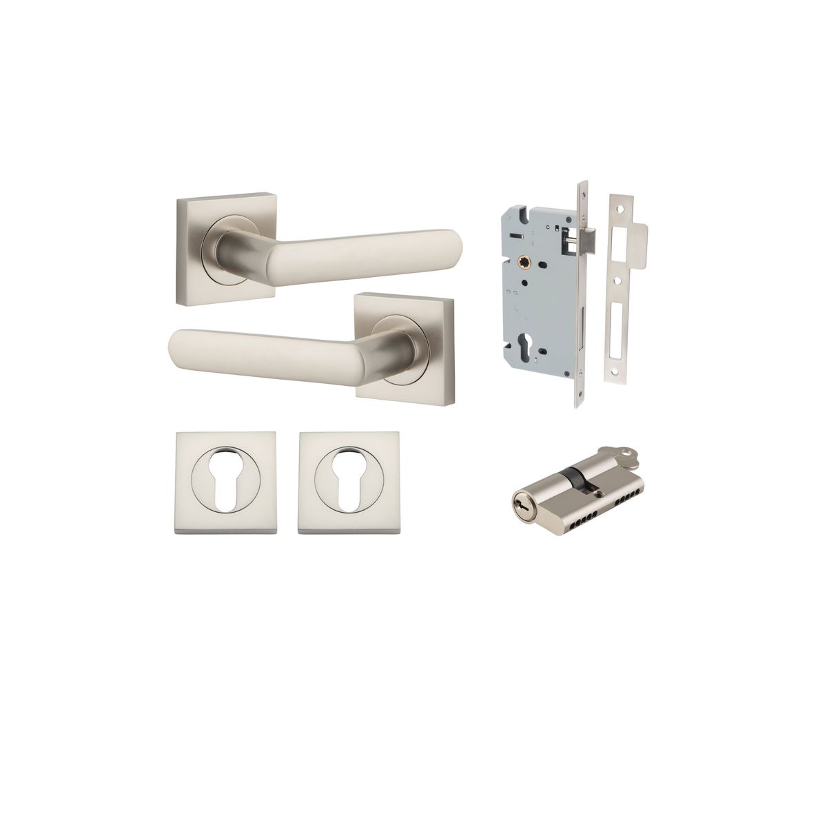 21189KENTR60KK - Osaka Lever - Square Rose Entrance Kit with Separate High Security Lock - Satin Nickel - Entrance