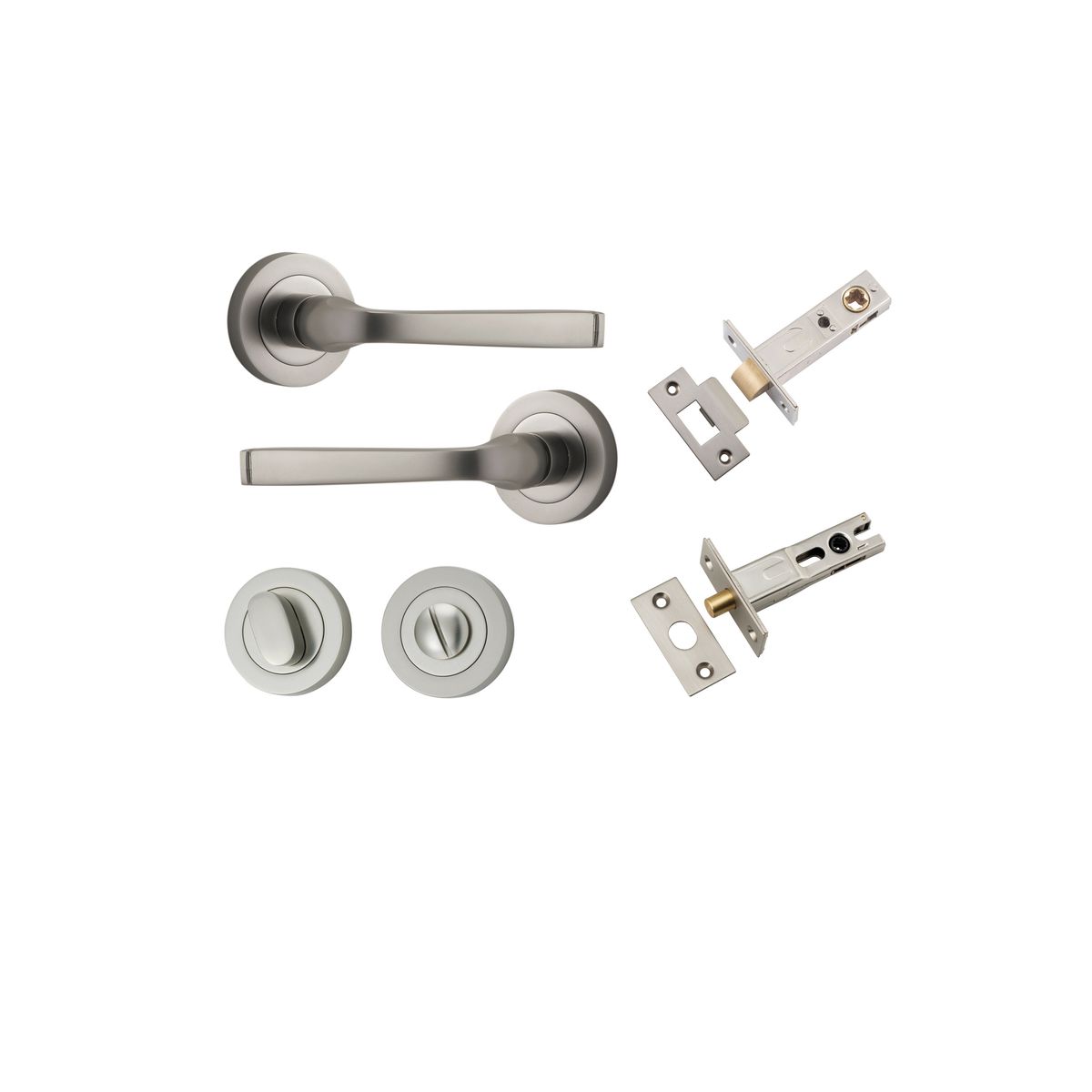 0329KPRIV60 - Annecy Lever - Round Rose Privacy Kit with Separate Privacy Turn - Satin Nickel - Privacy