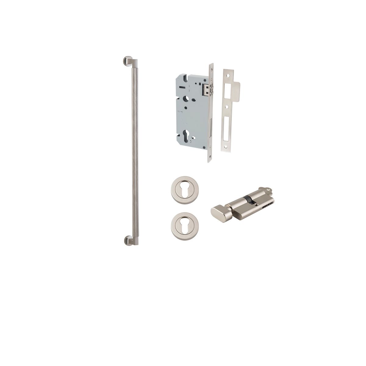 0479KENTR60KT - Brunswick Pull Handle - 600mm Entrance Kit with Separate High Security Lock - Satin Nickel - Entrance