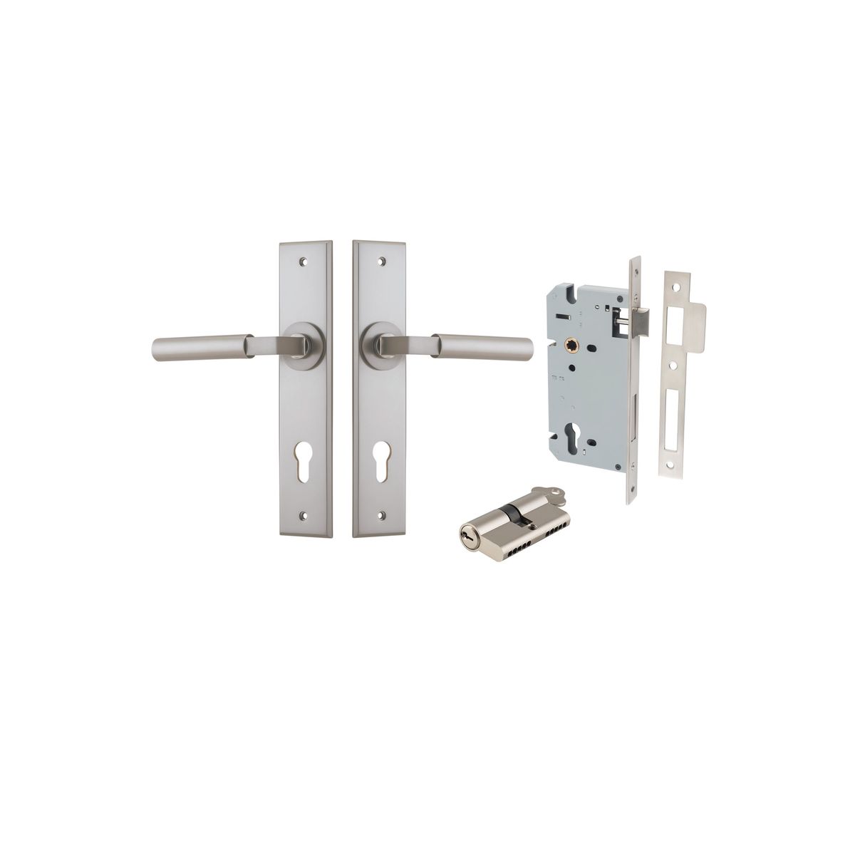 14794KENTR60KK - Berlin Lever - Chamfered Backplate Entrance Kit with High Security Lock - Satin Nickel - Entrance