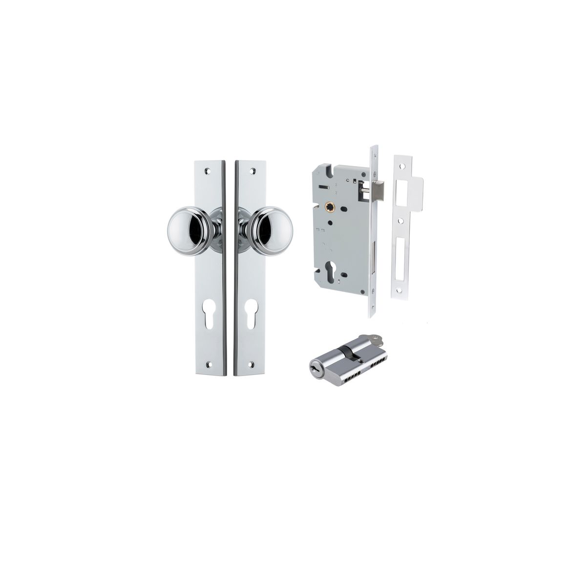 11820KENTR60KK - Paddington Knob - Rectangular Backplate Entrance Kit with High Security Lock - Polished Chrome - Entrance