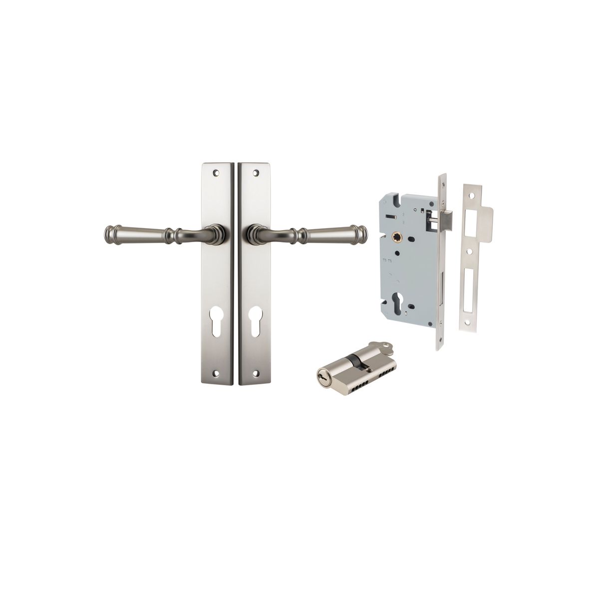 14706KENTR60KK - Verona Lever - Rectangular Backplate Entrance Kit with High Security Lock - Satin Nickel - Entrance