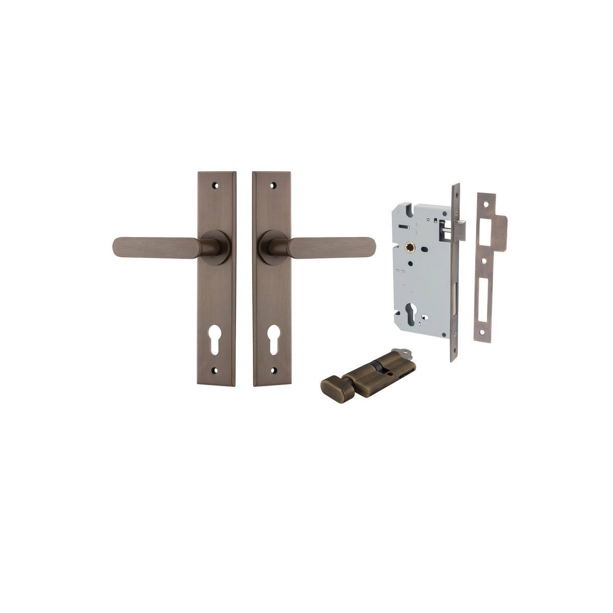 10784KENTR60KT - Bronte Lever - Chamfered Backplate Entrance Kit with High Security Lock - Signature Brass - Entrance