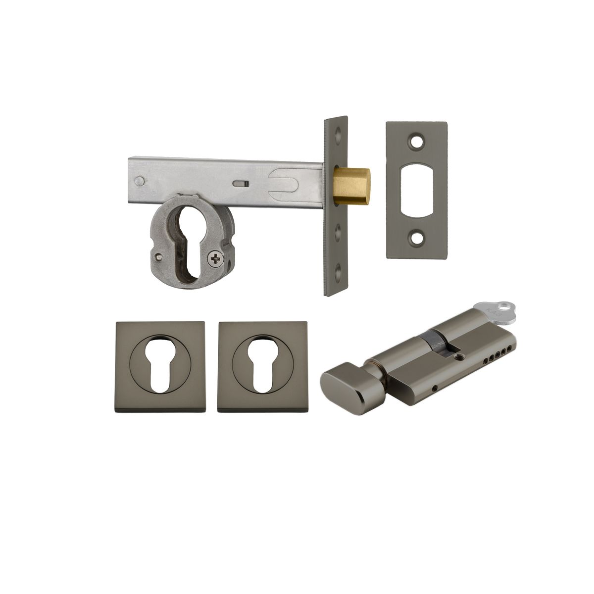 22561K70KTES - Euro Mortice Deadbolt Kit - 70mm Backset with Square Euro Escutcheon Key/Thumb - Graphite PVD - Entrance