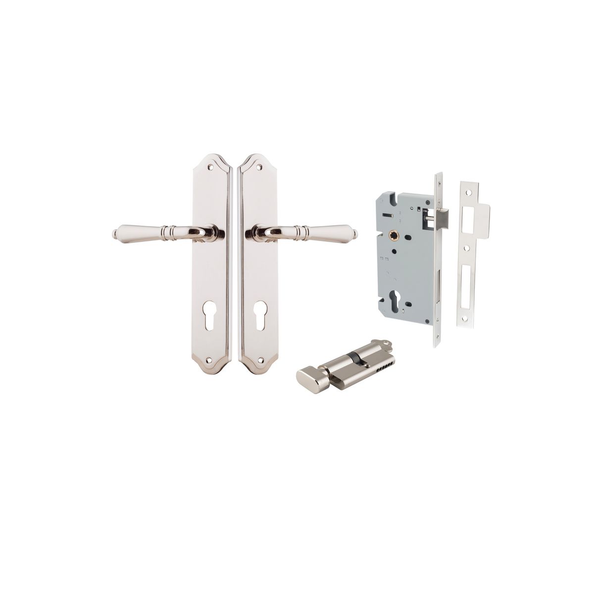 14212KENTR60KT - Sarlat Lever - Shouldered Backplate Entrance Kit with High Security Lock - Polished Nickel - Entrance