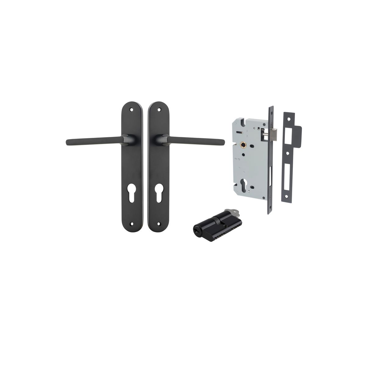 12726KENTR60KK - Baltimore Lever - Oval Backplate Entrance Kit with High Security Lock - Matt Black - Entrance