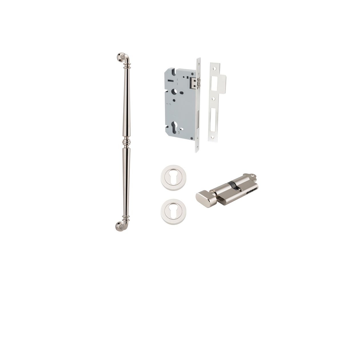 20057KENTR60KT - Sarlat Pull Handle - 600mm Entrance Kit with Separate High Security Lock - Polished Nickel - Entrance