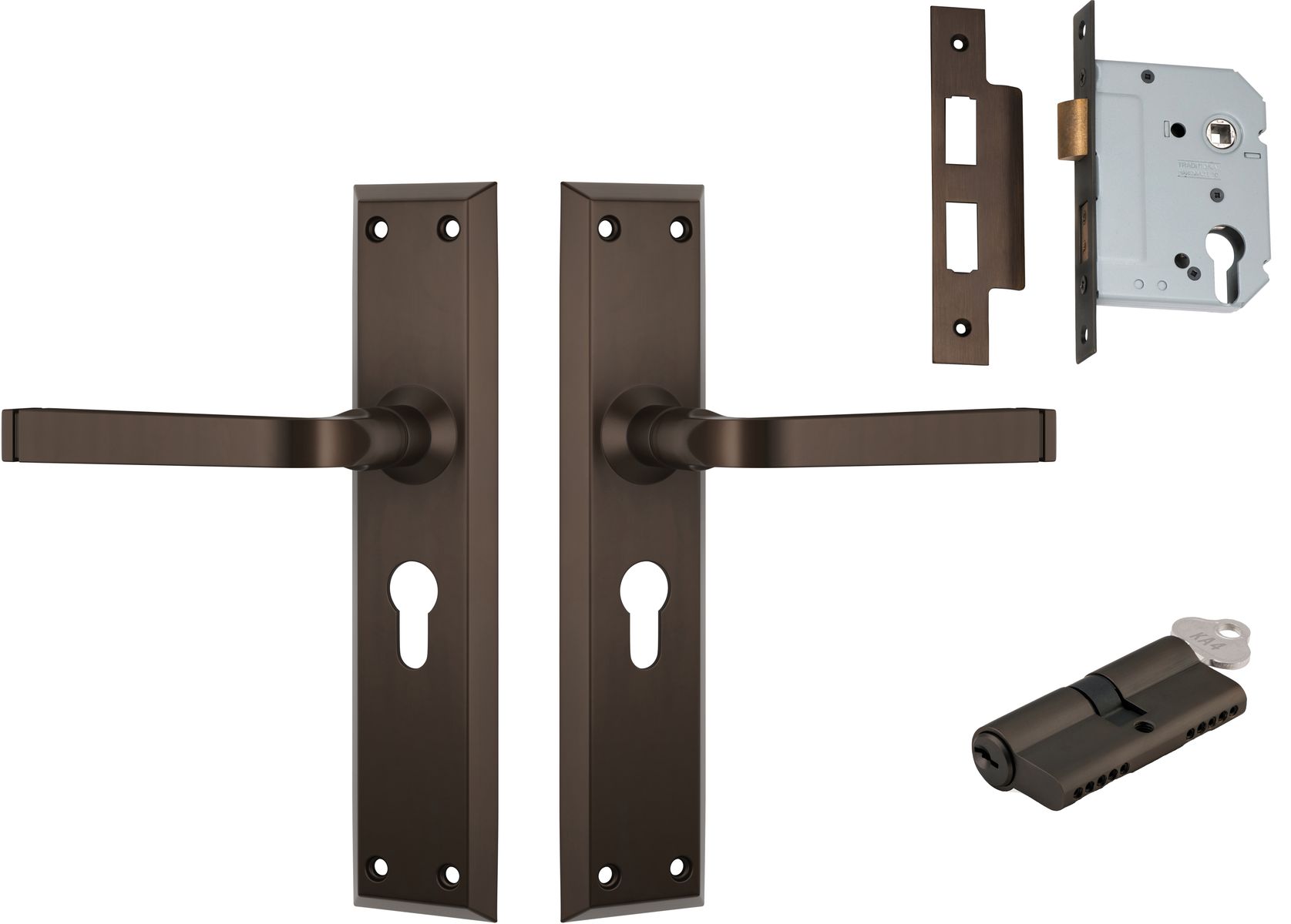 Menton Lever - Long Backplate Entrance Set with High Security Lock