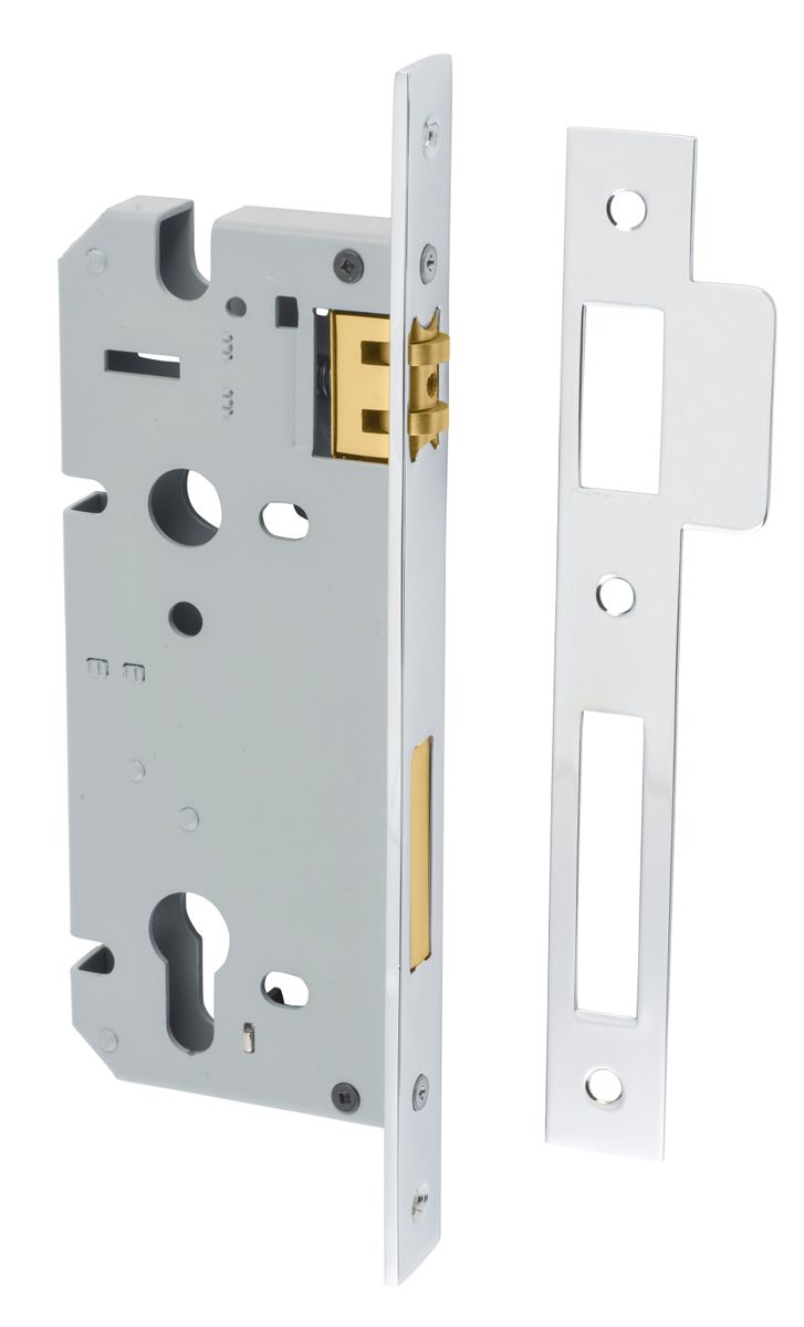 6054 - 85mm Euro Roller Mortice Lock - 45mm Backset - Polished Chrome