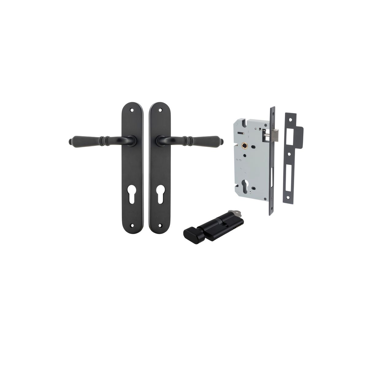 12724KENTR60KT - Sarlat Lever - Oval Backplate Entrance Kit with High Security Lock - Matt Black - Entrance