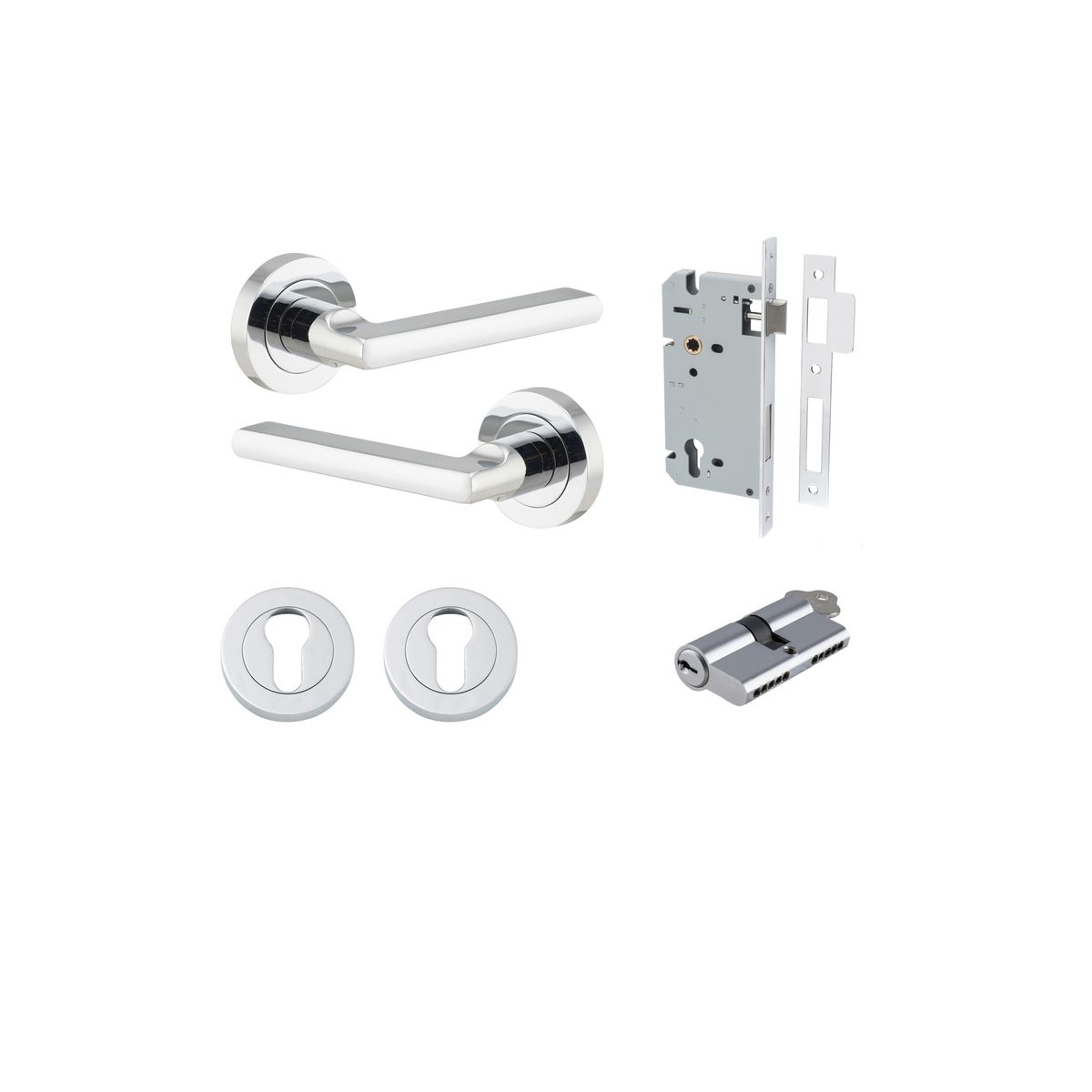 9214KENTR60KK - Baltimore Lever - Round Rose Entrance Kit with Separate High Security Lock - Polished Chrome - Entrance