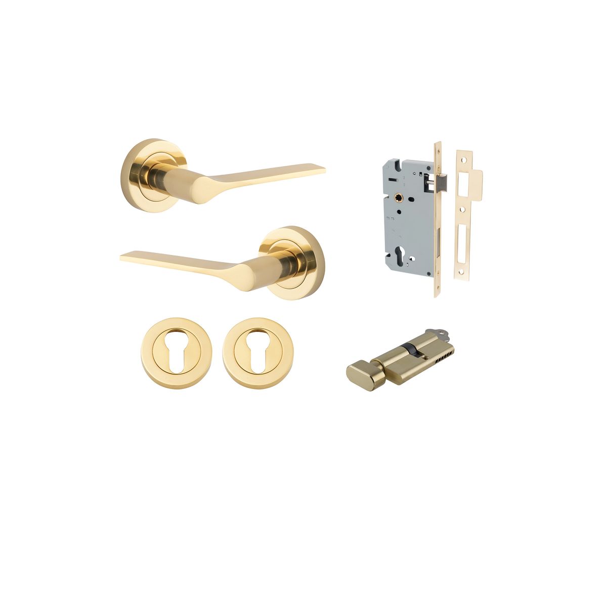 0360KENTR60KT - Como Lever - Round Rose Entrance Kit with High Security Lock - Polished Brass - Entrance