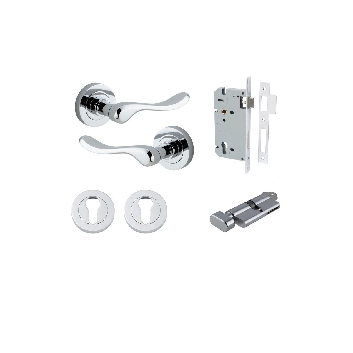 20794KENTR60KT - Stirling Lever - Round Rose Entrance Kit with Separate High Security Lock - Polished Chrome - Entrance