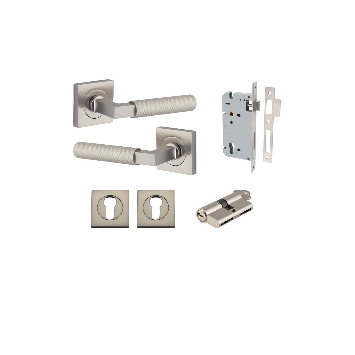 0429KENTR60KK - Brunswick Lever - Square Rose Entrance Kit with High Security Lock - Satin Nickel - Entrance