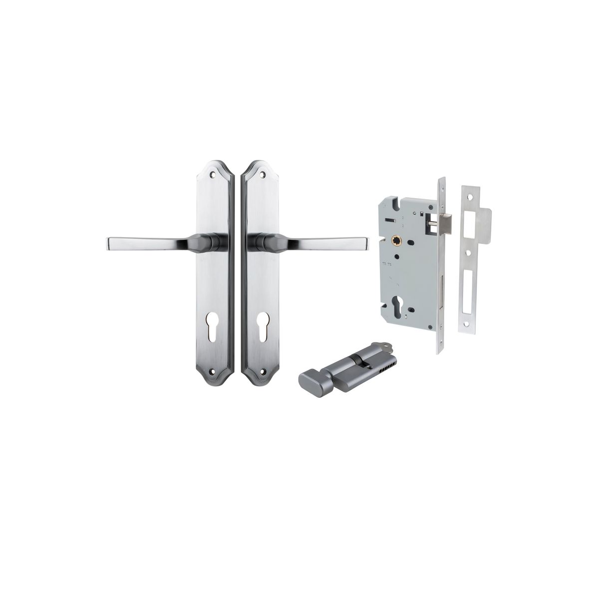 12220KENTR60KT - Annecy Lever - Shouldered Backplate Entrance Kit with High Security Lock - Brushed Chrome - Entrance