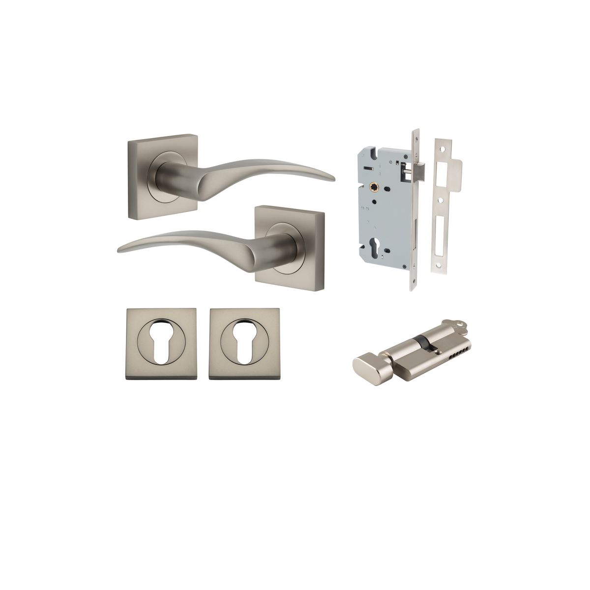 0289KENTR60KT - Oxford Lever - Square Rose Entrance Kit with Separate High Security Lock - Satin Nickel - Entrance