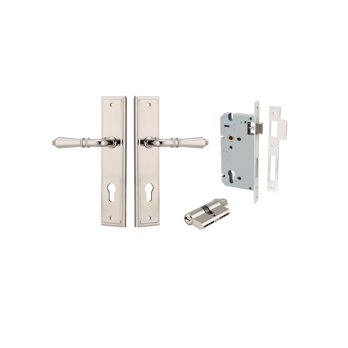 14236KENTR60KK - Sarlat Lever - Stepped Backplate Entrance Kit with High Security Lock - Polished Nickel - Entrance