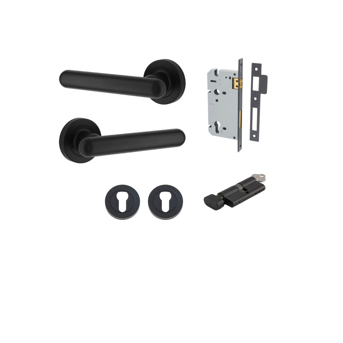 24003KENTR60KT - Puerto Lever - Round Rose Entrance Kit with Separate High Security Lock - Matt Black - Entrance