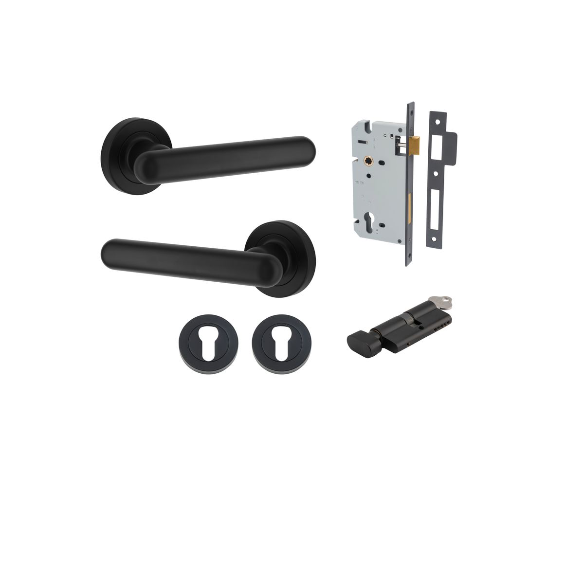 24003KENTR60KT - Puerto Lever - Round Rose Entrance Kit with Separate High Security Lock - Matt Black - Entrance