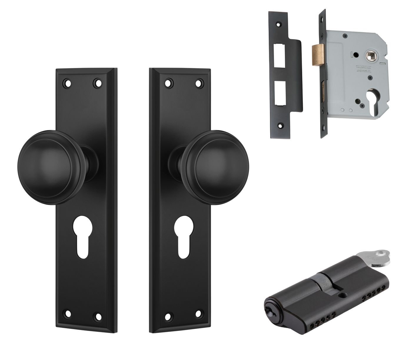Milton Door Knob - Long Backplate Entrance Set with High Security Lock