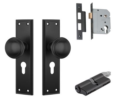 Milton Door Knob - Long Backplate Entrance Set with High Security Lock