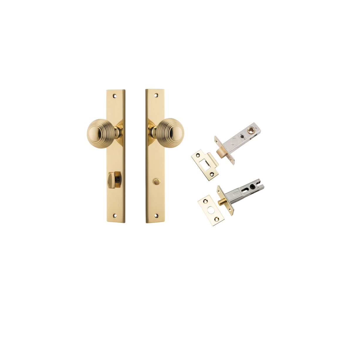 10324KPRIV60 - Guildford Knob - Rectangular Backplate Privacy Kit with Privacy Turn - Polished Brass - Privacy