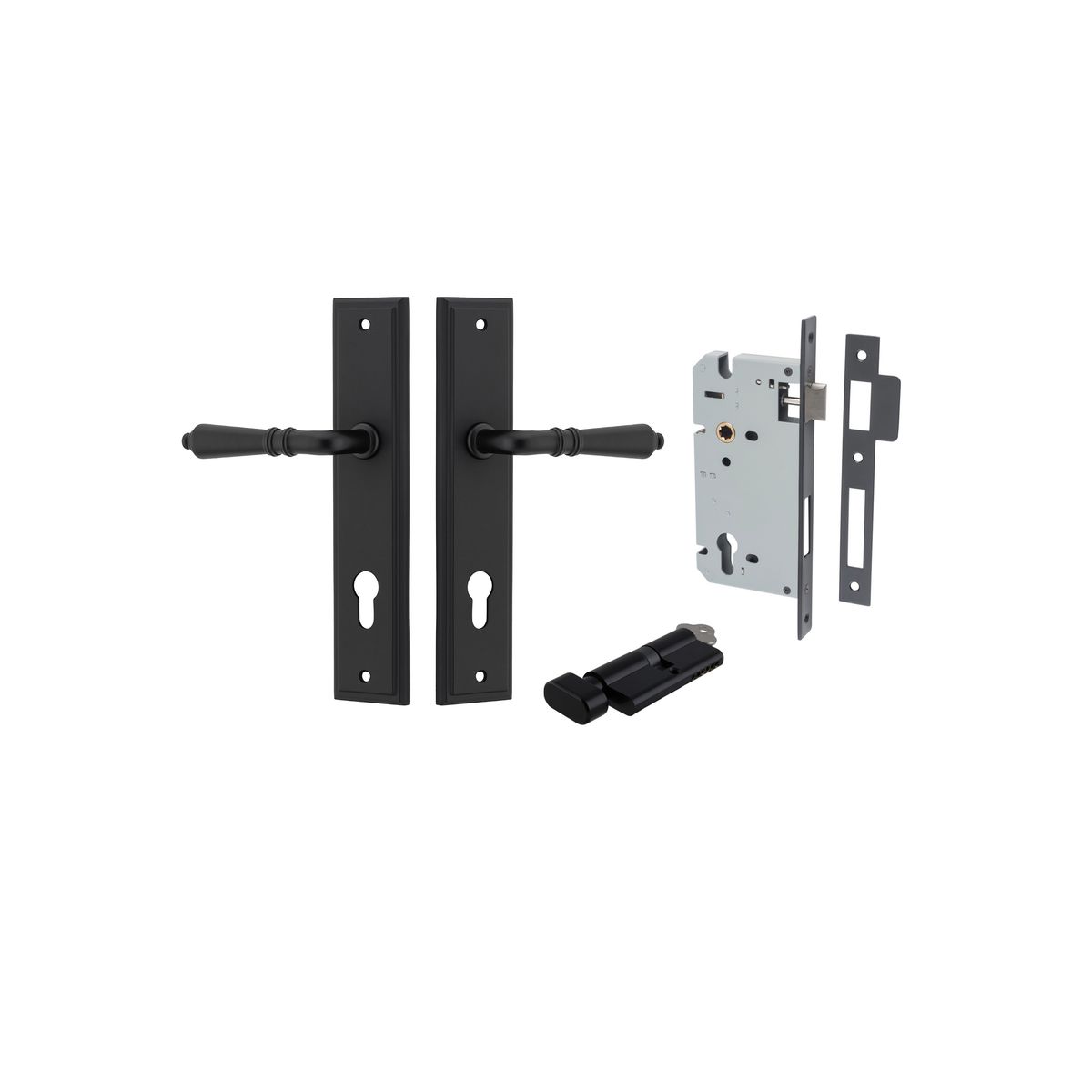 12736KENTR60KT - Sarlat Lever - Stepped Backplate Entrance Kit with High Security Lock - Matt Black - Entrance