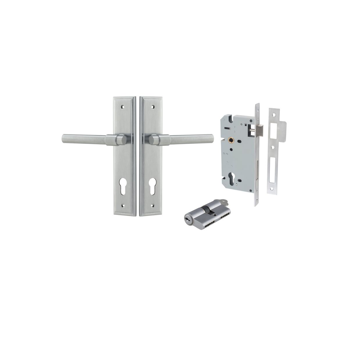 12402KENTR60KK - Helsinki Lever - Stepped Backplate Entrance Kit with High Security Lock - Brushed Chrome - Entrance