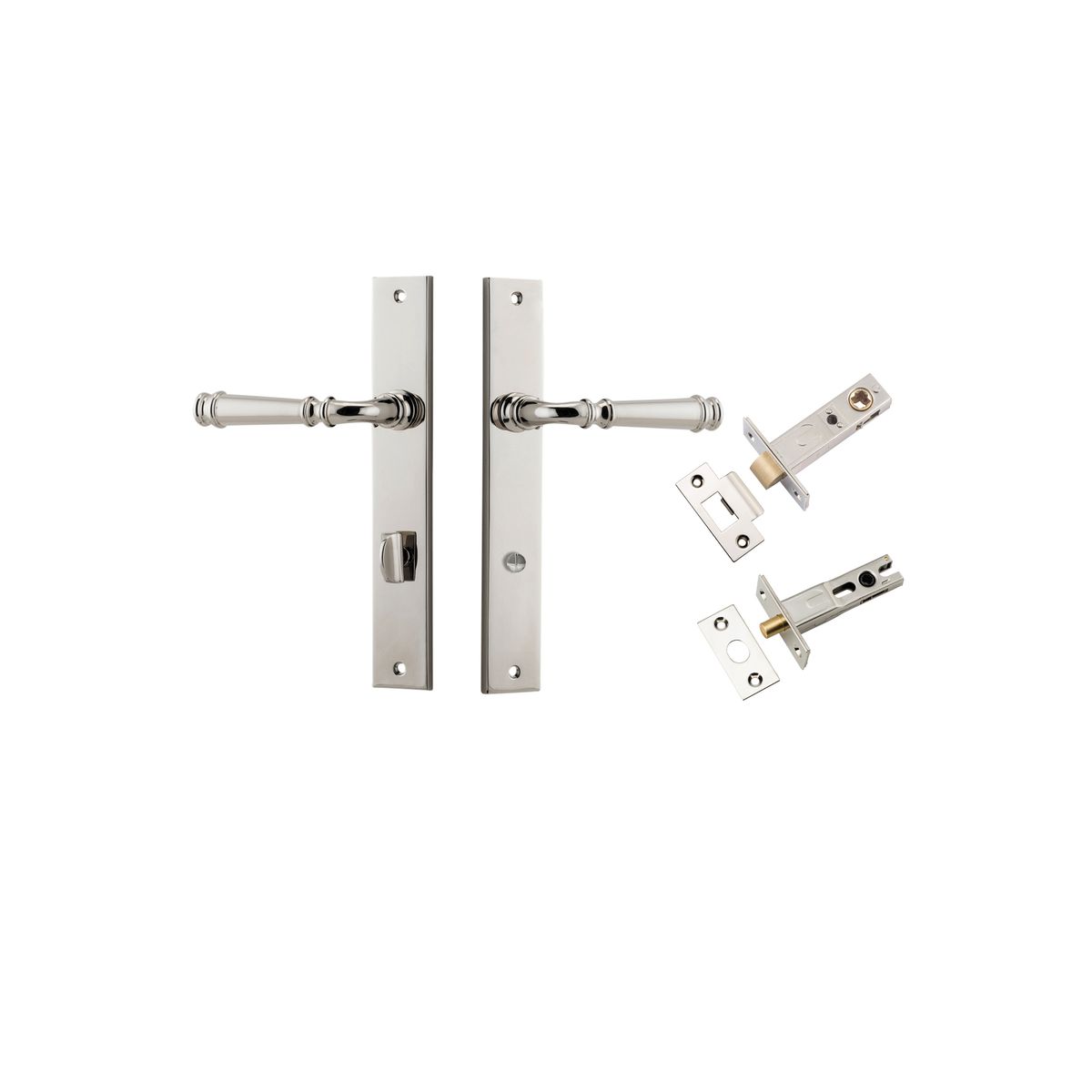 14206KPRIV60 - Verona Lever - Rectangular Backplate Privacy Kit with Privacy Turn - Polished Nickel - Privacy
