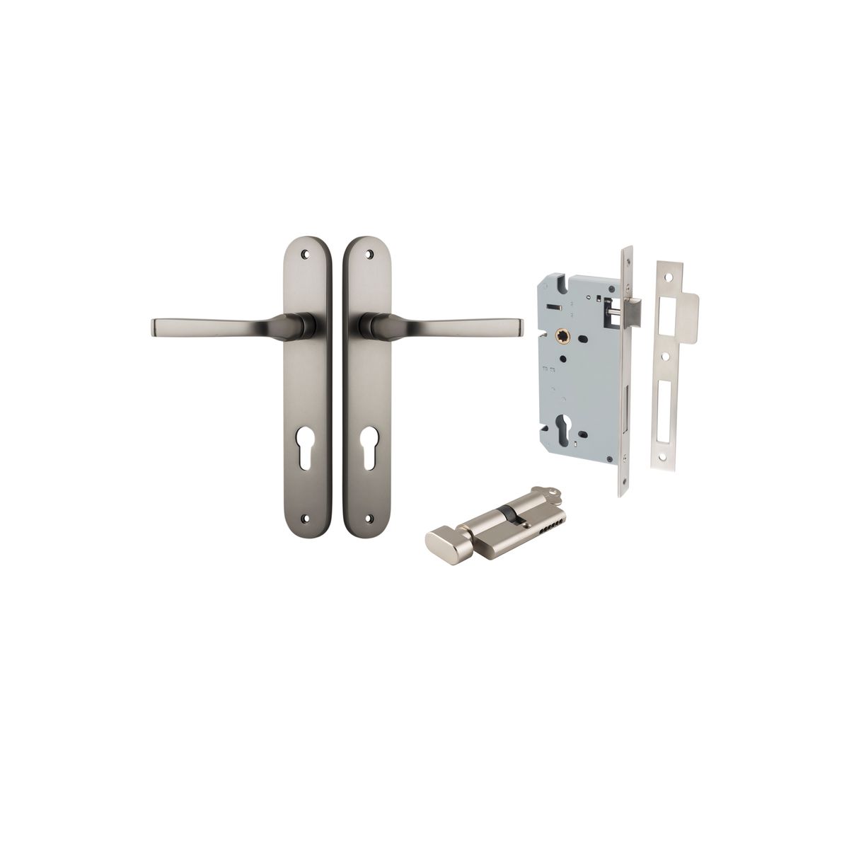 14732KENTR60KT - Annecy Lever - Oval Backplate Entrance Kit with High Security Lock - Satin Nickel - Entrance